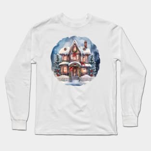 Christmas house watercolor Long Sleeve T-Shirt